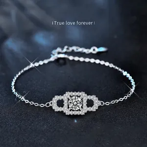 Bracelet Moissanite 1 Carat Argent Sterling 925 Halo Carré Taille Ronde Bijoux Scintillants Avec Certificat GRA Pour Femmes