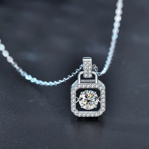 Sparkling S925 silver square moissanite halo necklace with a brilliant round center stone
