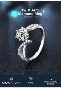 Détail macro de la bague en argent S925 avec bande torsadée et pierre en moissanite