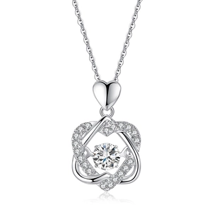 S925 sterling silver heart necklace with shimmering dancing moissanite star pendant