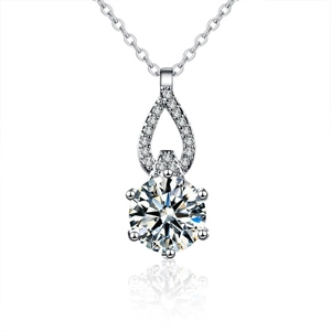 Classic S925 sterling silver moissanite pendant necklace with 6-prong setting