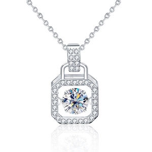 Elegant S925 sterling silver square pendant necklace with moissanite and round center stone