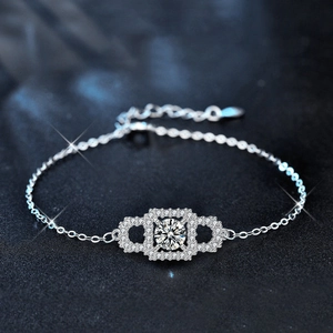 Détail du bracelet en argent S925 avec sertissage géométrique de moissanite