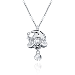 Collier bonnet de Noël en argent S925 avec pierres moissanite et petit grelot