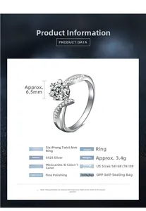 Spécifications détaillées de la bague en argent S925 avec moissanite de 1 carat