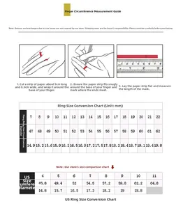 Moissanite ring size chart showing conversion between Hong Kong and US sizing standards