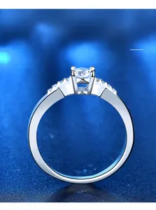 Macro detail of silver solitaire ring showing 0.03mm premium plating and high luster finish