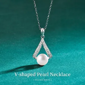 Collana di Künstliche Perle Moissanite a Forma di V Ciondolo in Argento Sterling 925 per Donna Gioielli Eleganti da Sposa Catena di Lusso