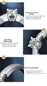 Macro detail of moissanite ring showing 4-prong setting and polished 925 silver band