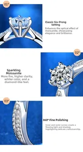 Macro detail of six-prong moissanite engagement ring with micro-pave side stones