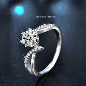Bague Argent Sterling 925 Moissanite 1ct Six Griffes Bras Torsadé Bague Fiançailles Mariage D Couleur Zirconia Femme Bijoux