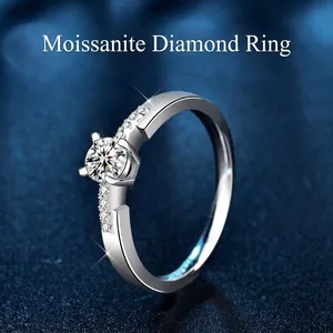 Elegant 925 Sterling Silver Moissanite Ring Simple D Color Round Brilliant Cut Wedding Band Small Waist Fashion Jewelry