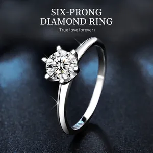Classic Six-Claw Moissanite Engagement Ring 925 Sterling Silver D Color Round Brilliant Cut Wedding Band For Women Fine Jewelry