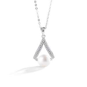 Collana in argento sterling 925 a forma di V con perla d'acqua dolce e moissanite