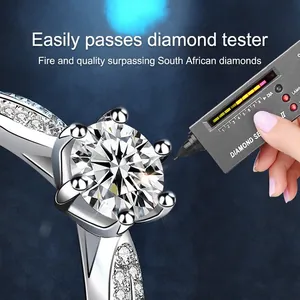 Classic 925 sterling silver moissanite ring being tested with a diamond selector pen