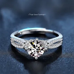 Anello in Argento Sterling 925 Moissanite per Donna Lussuoso Anello di Fidanzamento Halo Regolabile Gioielli in Stile Pendolare