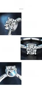 Macro shot of Moissanite crown ring with 925 sterling silver pave setting detail