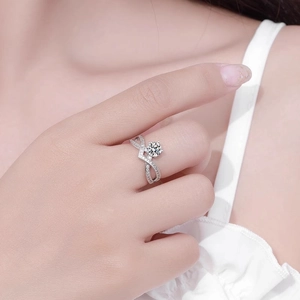 Infinity 925 silver moissanite ring with crown setting and sparkling pavé band