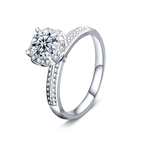 Elegante anello halo in argento sterling 925 con moissanite e fascia scintillante da donna