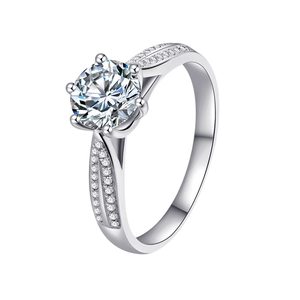 Elegant s925 silver moissanite engagement ring with classic six-prong setting on white background