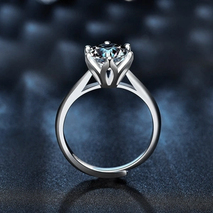 Adjustable 925 sterling silver moissanite ring with a brilliant round cut crown setting
