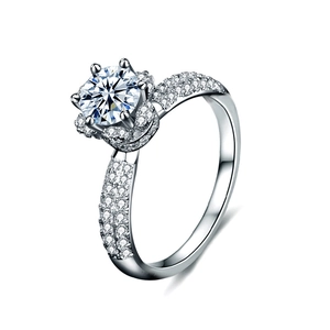 Classic 925 sterling silver crown ring with 1 carat round moissanite in six-prong setting