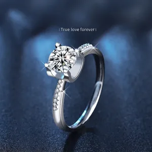 Luxury 925 Sterling Silver Moissanite Ring For Women Classic Four Prong Round D Color Moissanite Engagement Wedding Finger Ring With GRA Certificate