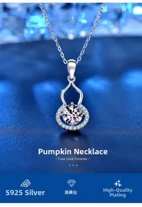 Detailed view of S925 sterling silver gourd pendant necklace with moissanite diamond