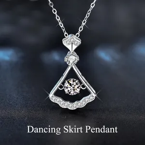 925 Sterling Silver Moissanite Fan Shaped Pendant Necklace For Women Dynamic Round Main Stone Sparkling Fine Jewelry Valentine's Day Gift
