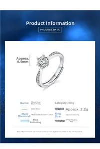 Detail specifications of 1ct Moissanite S925 silver ring with 4-prong setting and D color