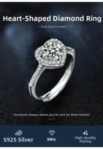 Detailed macro view of S925 silver moissanite ring with heart shaped diamond setting