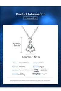 Detailed size specifications for S925 sterling silver fan-shaped moissanite necklace