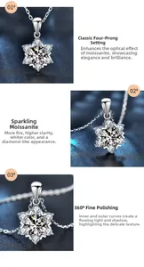 Macro shot of S925 sterling silver snowflake pendant with 4-prong set moissanite