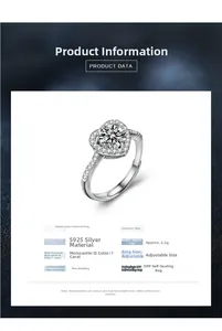 Detail showing 1ct heart-shaped D color moissanite ring with S925 sterling silver stamp
