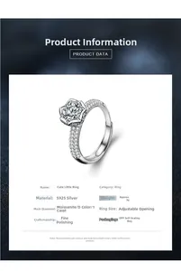 Detailed view of S925 sterling silver ring with 1ct Moissanite in six-prong lotus setting