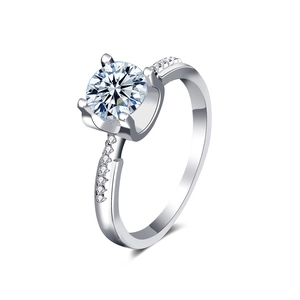 Elegant 925 sterling silver moissanite ring with four-prong setting on white background
