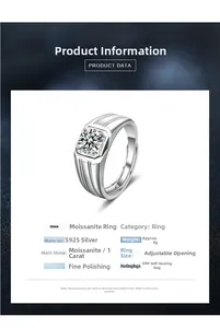 Macro shot of 925 silver ring featuring square-cut moissanite stone in four-prong setting