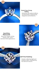 Macro detail of round moissanite ring showing 4-prong setting and side accent stones