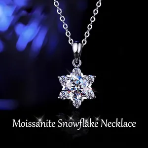 925 Sterling Silver Moissanite Snowflake Necklace For Women Snowflake Pendant D Color VVS1 Moissanite Star Jewelry Necklace Christmas Gift