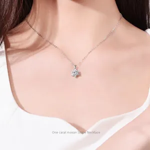 Elegant S925 silver snowflake necklace with a 1-carat moissanite pendant for women