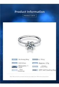 Spécifications détaillées du produit pour la bague classique en argent S925 et moissanite