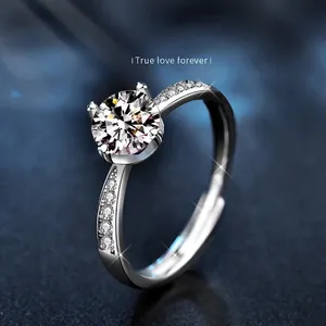 Luxury 925 Sterling Silver Moissanite Ring For Women Classic Four Claw Adjustable Open Wedding Anniversary Jewelry Gift