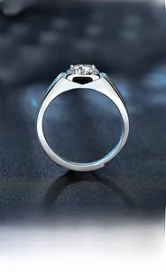 Macro shot of 925 silver moissanite ring with four-prong setting and adjustable open band