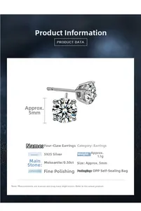 Detail specifications of S925 sterling silver moissanite stud earrings with product data