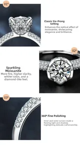 Detail of six-prong moissanite ring showing side profile and diamond-encrusted band