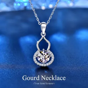 Moissanite Calabash Pendant Necklace For Women 925 Sterling Silver Hollow Gourd Jewelry Shiny Round D Color Moissanite Clavicle Chain Gift With GRA Certificate