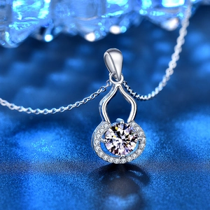 Moissanite gourd pendant necklace in S925 sterling silver with sparkling round cut stone