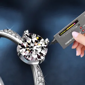 Classic six-prong S925 sterling silver ring with brilliant moissanite and side stones