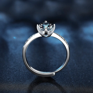 Classic S925 sterling silver six-prong moissanite ring with adjustable open band for women