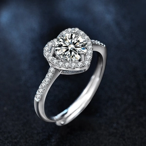 Sparkling moissanite heart ring in 925 sterling silver with halo setting for women